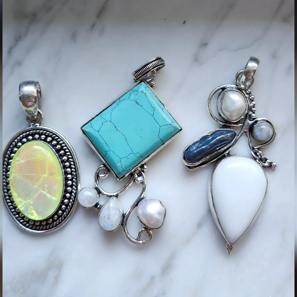 Large Pendant Bundle Sterling Plated Stamped - Picture 1 of 6